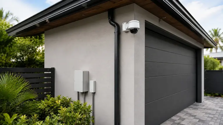 Security cameras installed around a selected residential detached garage